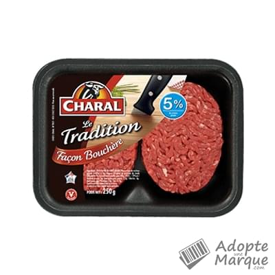 Charal Le Tradition façon Bouchère - Steak haché pur Bœuf 5%MG  La barquette de 2 steaks - 250G