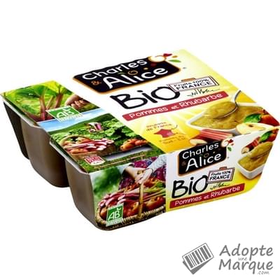 Charles & Alice Desserts aux fruits Bio - Saveur Pommes & Rhubarbe Les 4 pots de 95G