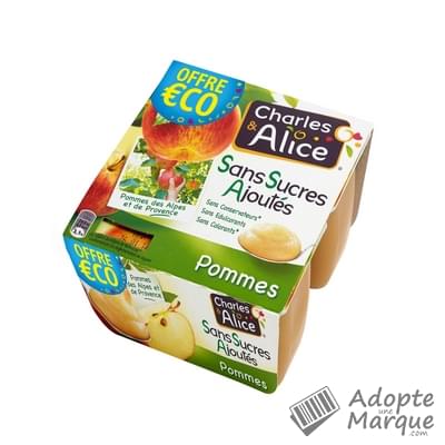 Charles & Alice Desserts aux fruits - Sans sucres ajoutés - Saveur Pommes Les 4 pots de 100G