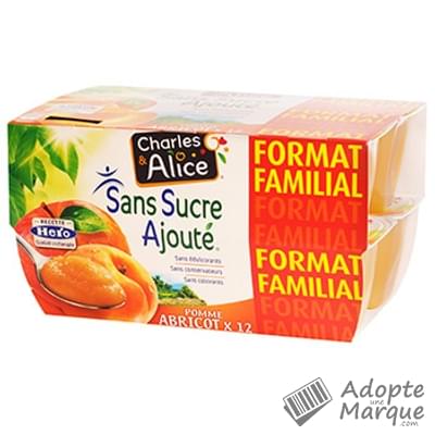 Charles & Alice Desserts aux fruits - Sans sucres ajoutés - Saveur Pommes & Abricots Bergeron - Format familial Les 12 pots de 100G