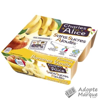 Charles & Alice Desserts aux fruits - Sans sucres ajoutés - Saveur Pommes, Bananes & Vanille Les 4 pots de 100G