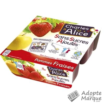Charles & Alice Desserts aux fruits - Sans sucres ajoutés - Saveur Pommes & Fraises Les 4 pots de 100G