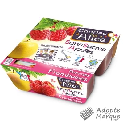 Charles & Alice Desserts aux fruits - Sans sucres ajoutés - Saveur Pommes & Framboises Les 4 pots de 100G