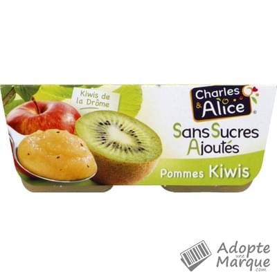 Charles & Alice Desserts aux fruits - Sans sucres ajoutés - Saveur Pommes & Kiwi Les 4 pots de 97G