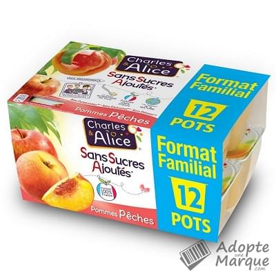 Charles & Alice Desserts aux fruits - Sans sucres ajoutés - Saveur Pommes & Pêches - Format familial Les 12 pots de 100G