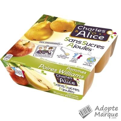 Charles & Alice Desserts aux fruits - Sans sucres ajoutés - Saveur Pommes & Poires Williams Les 4 pots de 100G