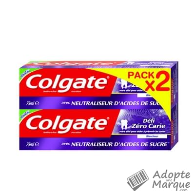 Colgate Dentifrice Défi Zéro Carie Blancheur Les 2 tubes de 75ML