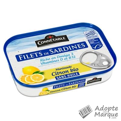 Connétable Filets de sardines au citron bio sans huile MSC La conserve de 90G