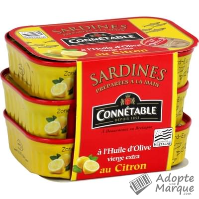 Connétable Sardines à l'huile d'olive vierge extra et au citron Les 3 conserves de 135G