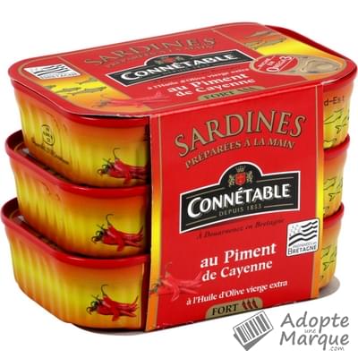 Connétable Sardines à l'huile d'olive vierge extra et au piment de Cayenne Les 3 conserves de 135G