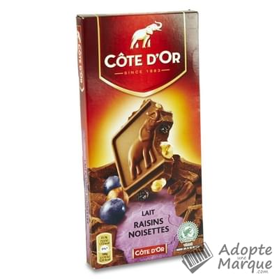 Côte d'Or Bloc Chocolat au lait Raisins Noisettes La tablette de 200G