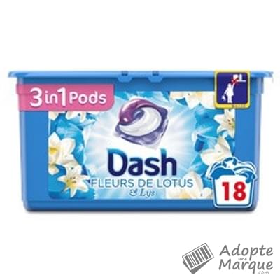 Dash 2en1 Lessive Dash 3en1 PODS Fleurs de Lotus & Lys La boîte de 18 doses