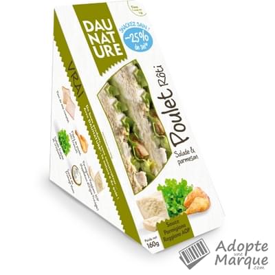 Daunat Daunature - Sandwich Club Poulet rôti, Salade & Parmesan Les 2 sandwichs - 160G