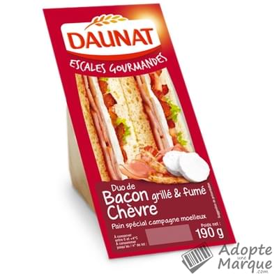 Daunat Sandwich Club Escales Gourmandes - Duo de Bacon & Chèvre Les 2 sandwichs - 190G