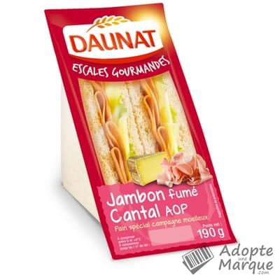 Daunat Sandwich Club Escales Gourmandes - Jambon fumé & Cantal AOP Les 2 sandwichs - 190G