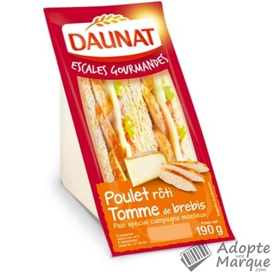 Daunat Sandwich Club Escales Gourmandes - Poulet rôti & Gruyère de France Les 2 sandwichs - 190G