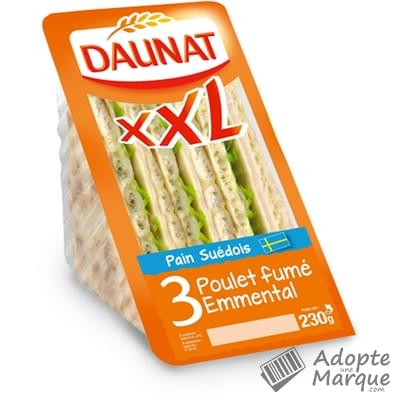 Daunat Sandwich Club XXL - Poulet fumé & Emmental (Pain Suédois) Les 3 sandwichs - 230G