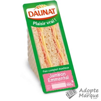 Daunat Sandwich Plaisir vrai - Jambon Emmental Les 2 sandwichs - 160G