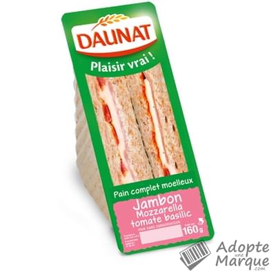 Daunat Sandwich Plaisir vrai - Jambon, Mozzarella, Tomate & Basilic Les 2 sandwichs - 160G