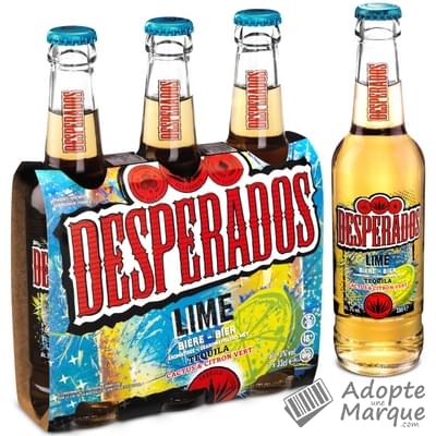 Desperados Lime - Bière aromatisée Tequila, Citron Vert & Cactus - 3% vol. Les 3 bouteilles de 33CL