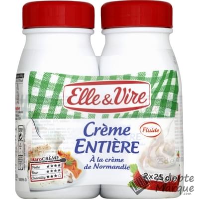 Elle & Vire Crème Entière Fluide de Normandie UHT 30%MG Les 2 bouteilles de 25CL
