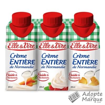 Elle & Vire Crème Entière de Normandie 30%MG Les 3 briques de 20CL