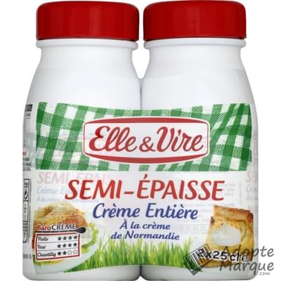 Elle & Vire Crème Entière Semi-Epaisse de Normandie 30%MG Les 2 bouteilles de 25CL