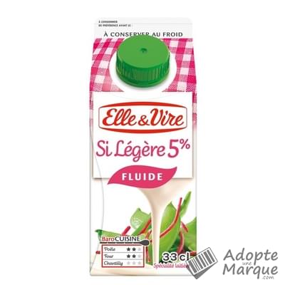 Elle & Vire Crème Fleurette Légère & Fluide 5%MG La brique de 33CL