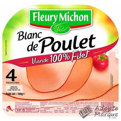 Fleury Michon Blanc de Poulet 100% Filet La barquette de 4 tranches - 150G