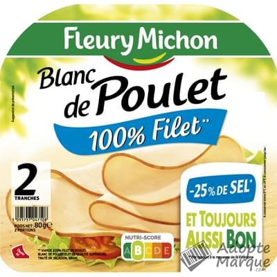 Fleury Michon Blanc de Poulet -25% de Sel en moins La barquette de 2 tranches - 80G