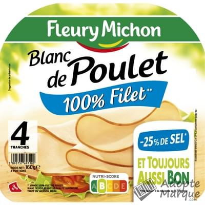 Fleury Michon Blanc de Poulet -25% de Sel en moins La barquette de 4 tranches - 160G