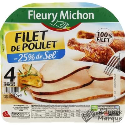 Fleury Michon Filet de Poulet -25% de Sel en moins La barquette de 4 tranches - 120G