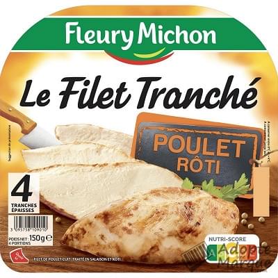 Fleury Michon Filet de Poulet Le Filet Tranché Rôti La barquette de 4 tranches - 150G