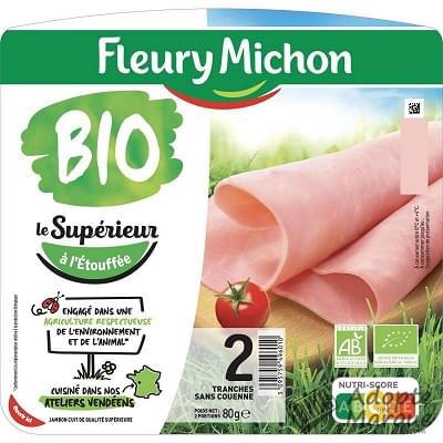 Fleury Michon Jambon Bio Le Supérieur à l'Etouffée sans Couenne La barquette de 2 tranches - 80G