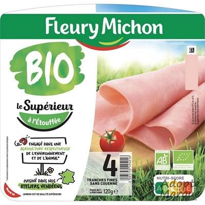 Fleury Michon Jambon Bio Le Supérieur à l'Etouffée sans Couenne La barquette de 4 tranches - 120G