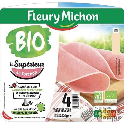 Fleury Michon Jambon Bio Le Supérieur au Torchon Tranches fines sans Couenne La barquette de 4 tranches - 120G