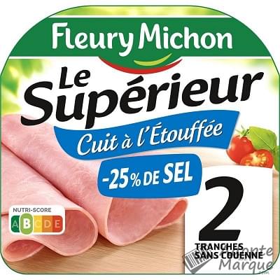 Fleury Michon Jambon Le Supérieur à l'Etouffée -25% de Sel en moins sans Couenne La barquette de 2 tranches - 80G