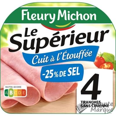Fleury Michon Jambon Le Supérieur à l'Etouffée -25% de Sel en moins sans Couenne La barquette de 4 tranches - 160G