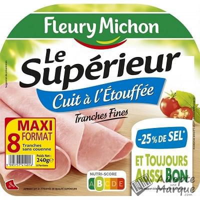 Fleury Michon Jambon Le Supérieur à l'Etouffée -25% de Sel en moins sans Couenne La barquette de 8 tranches - 240G