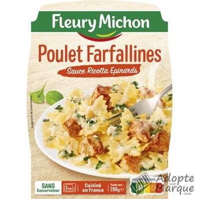 Fleury Michon Poulet & Pâtes Farfallines sauce Ricotta Epinards La barquette de 280G