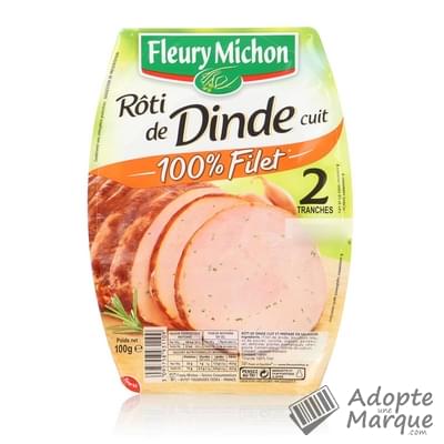 Fleury Michon Rôti de Dinde cuit 100% Filet La barquette de 2 tranches - 100G