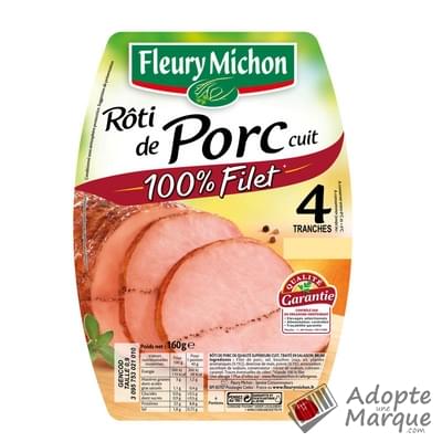 Fleury Michon Rôti de Porc cuit 100% Filet La barquette de 4 tranches - 160G