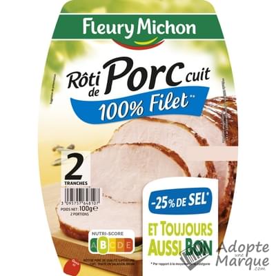 Fleury Michon Rôti de Porc cuit -25% de Sel en moins La barquette de 2 tranches - 100G