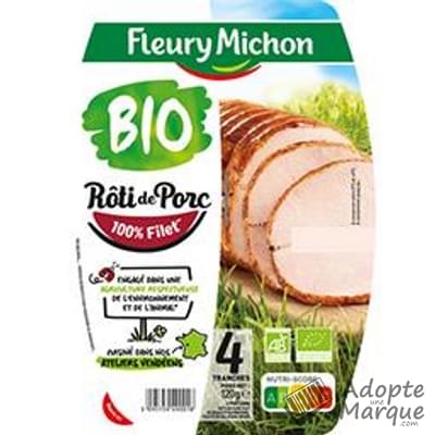 Fleury Michon Rôti de Porc cuit -25% de Sel en moins Bio La barquette de 4 tranches - 120G