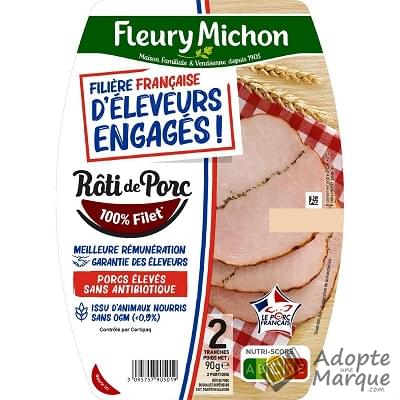 Fleury Michon Rôti de Porc cuit Filière Française d'Eleveurs Engagés La barquette de 2 tranches - 90G
