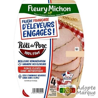 Fleury Michon Rôti de Porc cuit Filière Française d'Eleveurs Engagés La barquette de 4 tranches - 140G