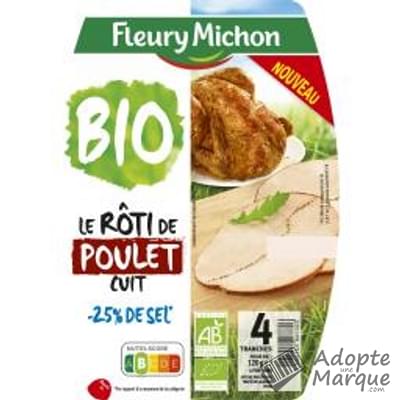 Fleury Michon Rôti de Poulet -25% de Sel en moins Bio La barquette de 4 tranches - 120G