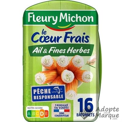 Fleury Michon Surimi le Cœur Frais Fromage, Ail & fines Herbes Les 16 bâtonnets - 256G
