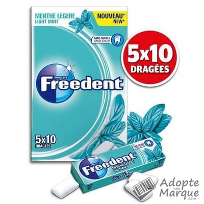 Freedent Dragées - Chewing-gum sans sucre au goût Menthe Légère Les 5 boîtes de 10 dragées - 70G