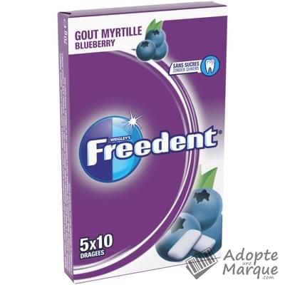 Freedent Dragées - Chewing-gum sans sucre au goût Myrtille Les 5 boîtes de 10 dragées - 70G